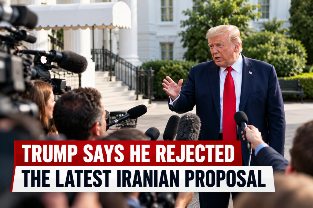 Trump speaking to reporters after rejecting Iran's Strait of Hormuz proposal