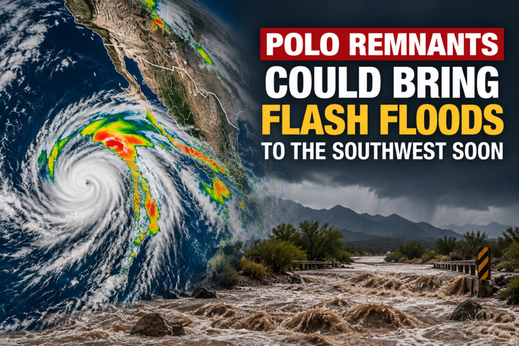 Hurricane Polo Flash Floods Threaten Southwest Plains Map view of Hurricane Polo flash floods risk across the Southwest and Plains
