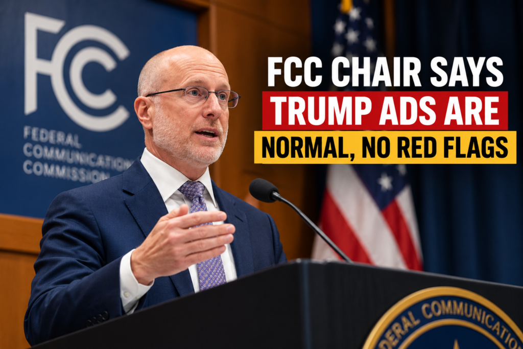 FCC Chair Brendan Carr speaking about government-funded Trump ads at a news conference