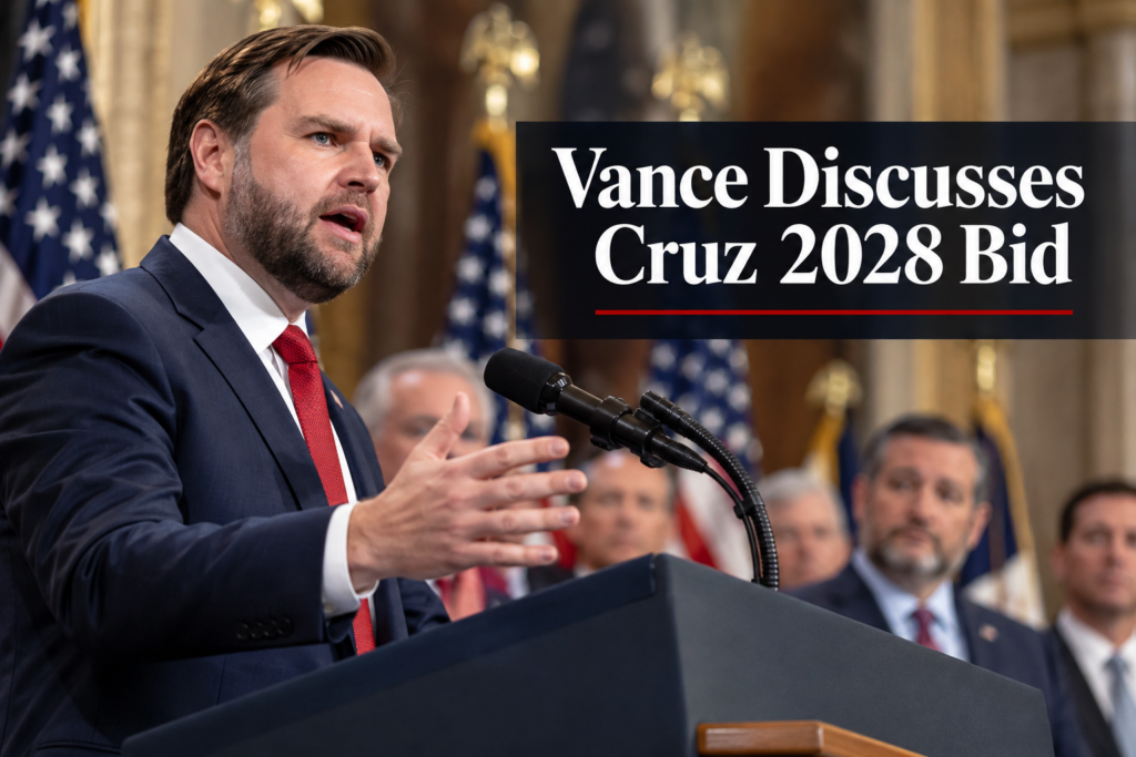 Vance Cruz 2028 story graphic showing Vice President JD Vance and Sen. Ted Cruz