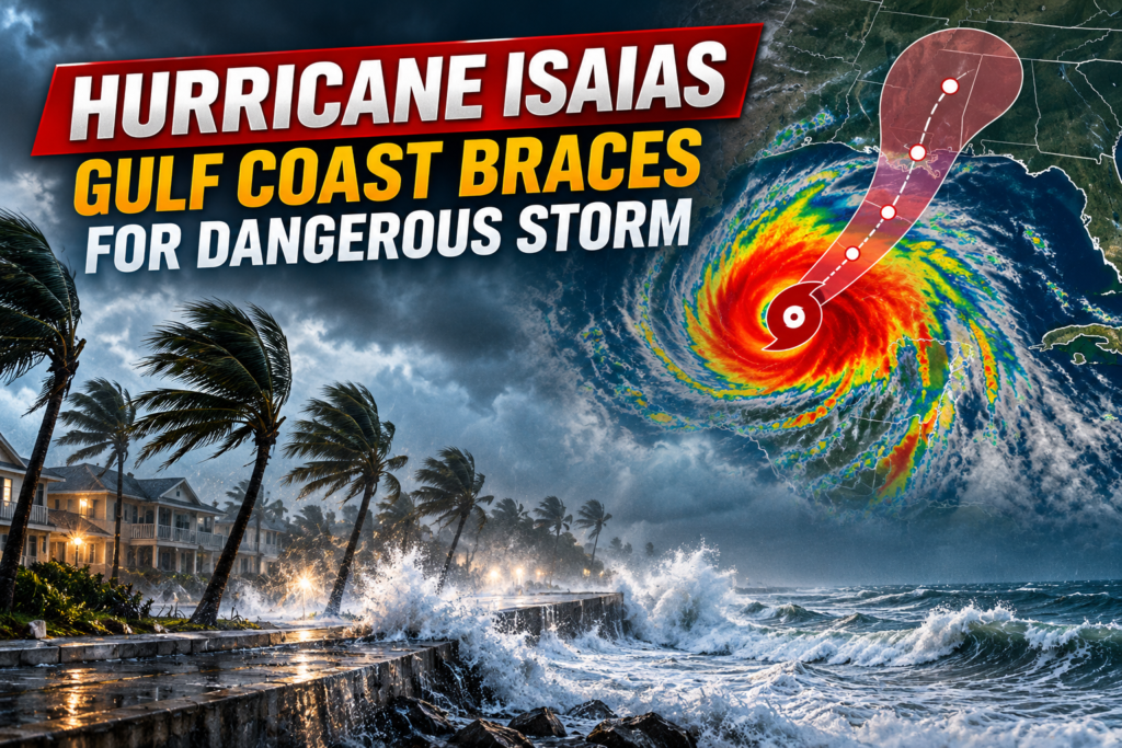 Satellite view of Hurricane Isaias over the Gulf of Mexico before Gulf Coast landfall