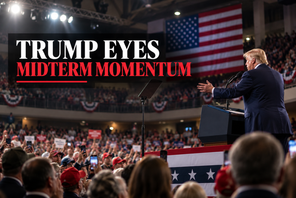 Trump Ohio Rally: Midterm Push for Husted and Ramaswamy Trump Ohio rally crowd inside Butler High School gymnasium in Vandalia, Ohio
